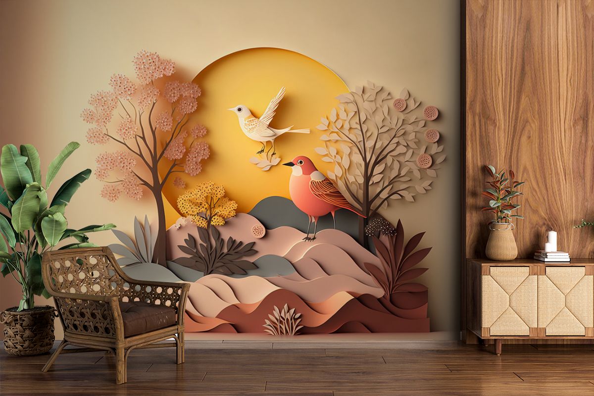 Kids Room Wallpaper, Paper cut out of a beautiful landscape
